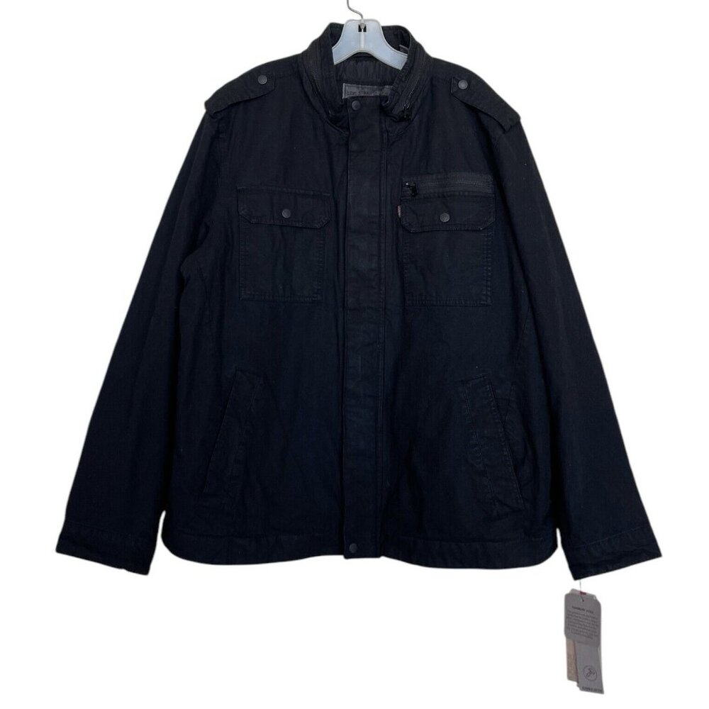 Levis Jacket Mens Size XXL 2XL Black Military Pockets Quilted Lining